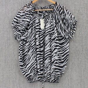 isabella Rodriguez Blouse Top Women XL Multicolor Short Sleeve Zebra Pattern NWT